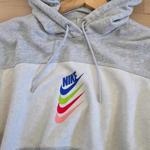 Nike NSW DNA Stacked Rainbow Swoosh Cropped Hoodie Gray White Womens M - Picture 2 of 7